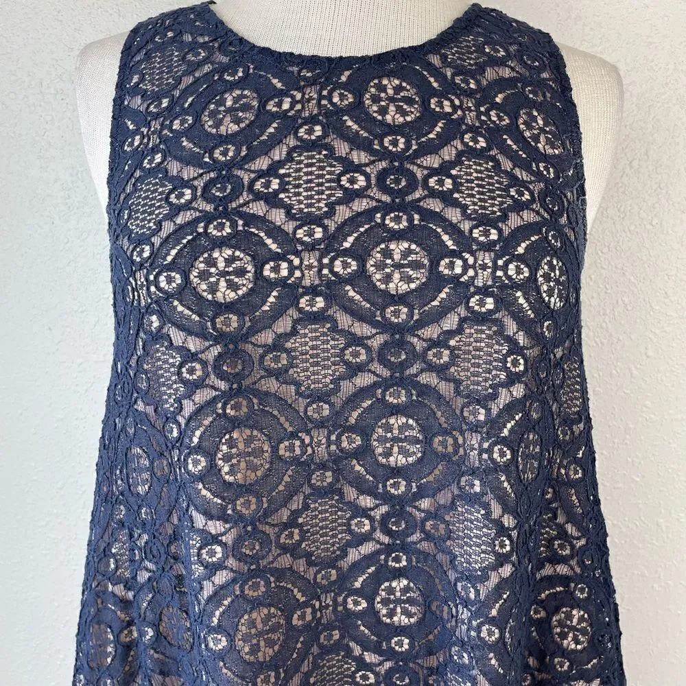 Sharagano Navy Blue Lace Midi Dress Size 12 EUC - Picture 2 of 9